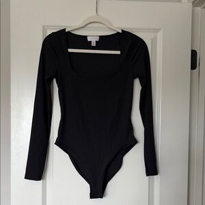 Topshop Ribbed Black Long Sleeve Bodysuit ￼